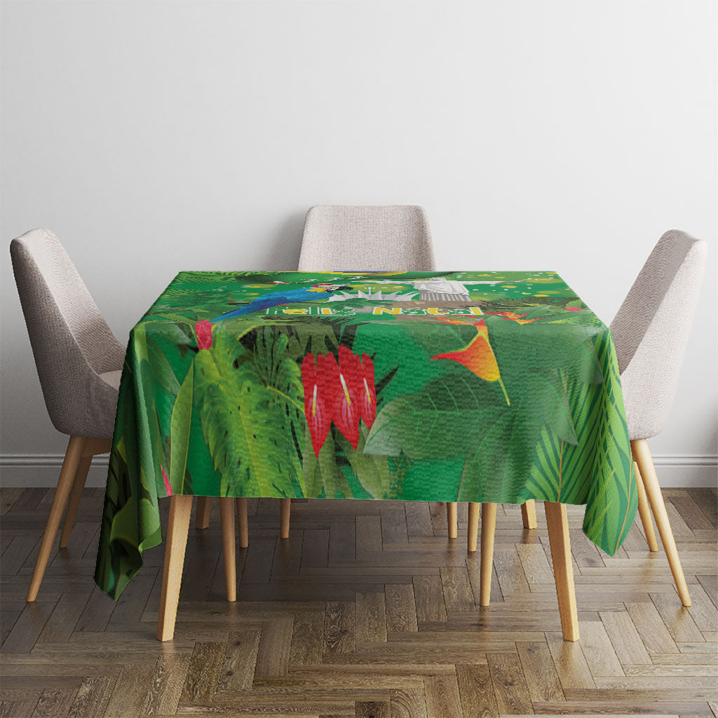 Christmas In July Brazil Tablecloth Feliz Natal Blue Macaw Santa Tropical Vibes