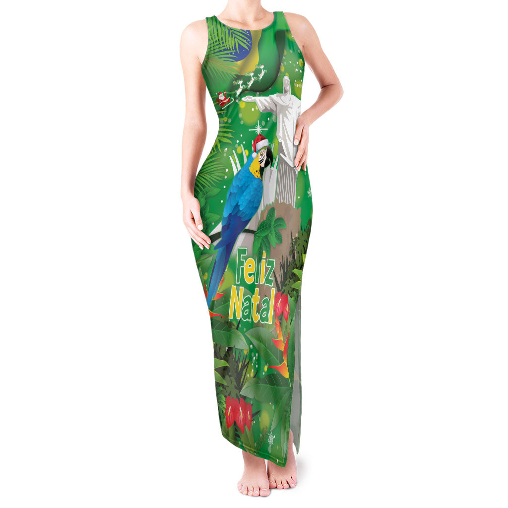 Christmas In July Brazil Tank Maxi Dress Feliz Natal Blue Macaw Santa Tropical Vibes