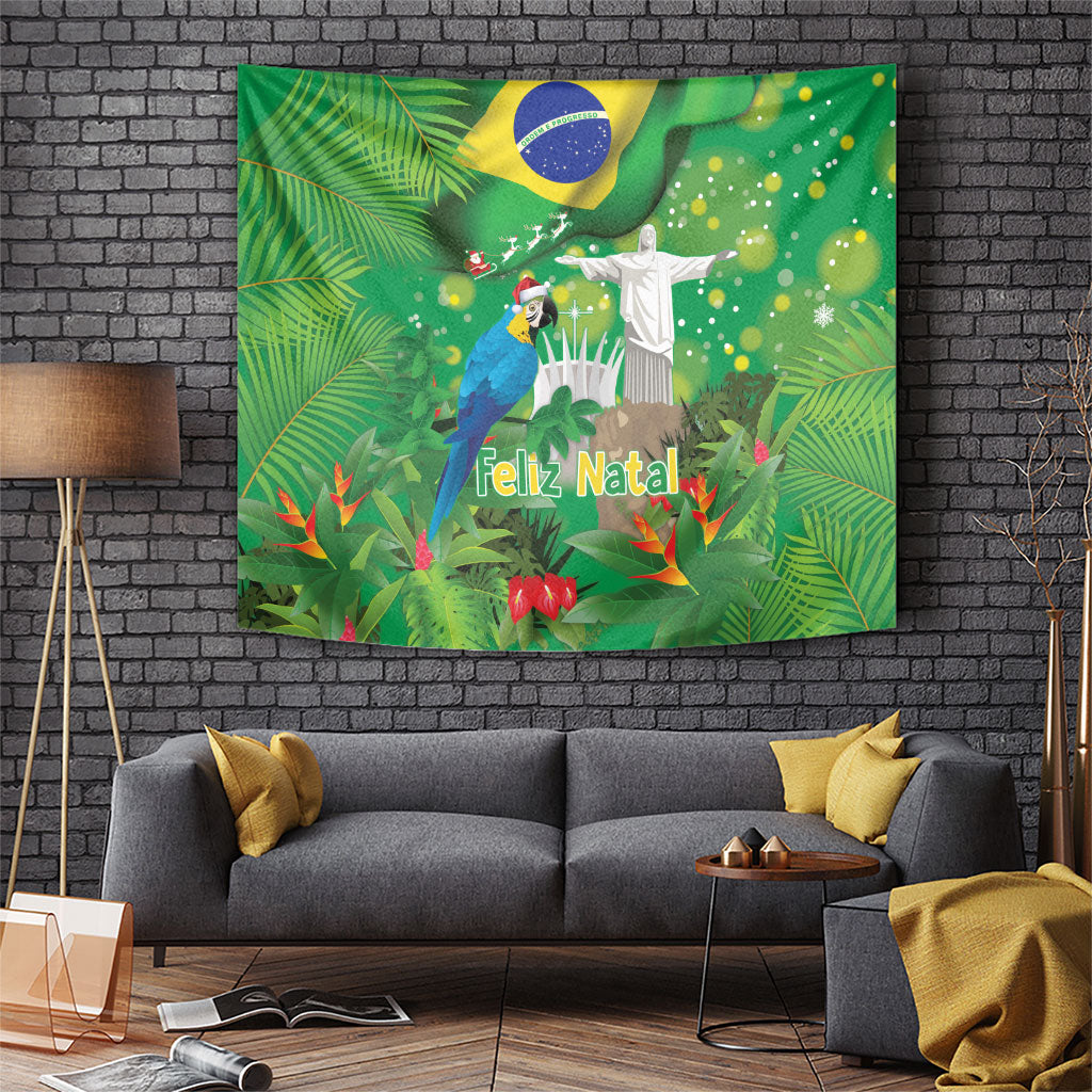 Christmas In July Brazil Tapestry Feliz Natal Blue Macaw Santa Tropical Vibes