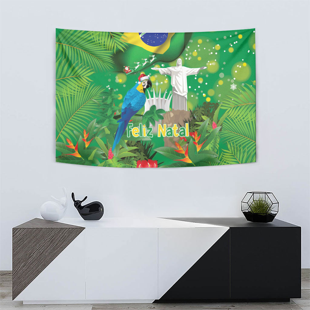 Christmas In July Brazil Tapestry Feliz Natal Blue Macaw Santa Tropical Vibes