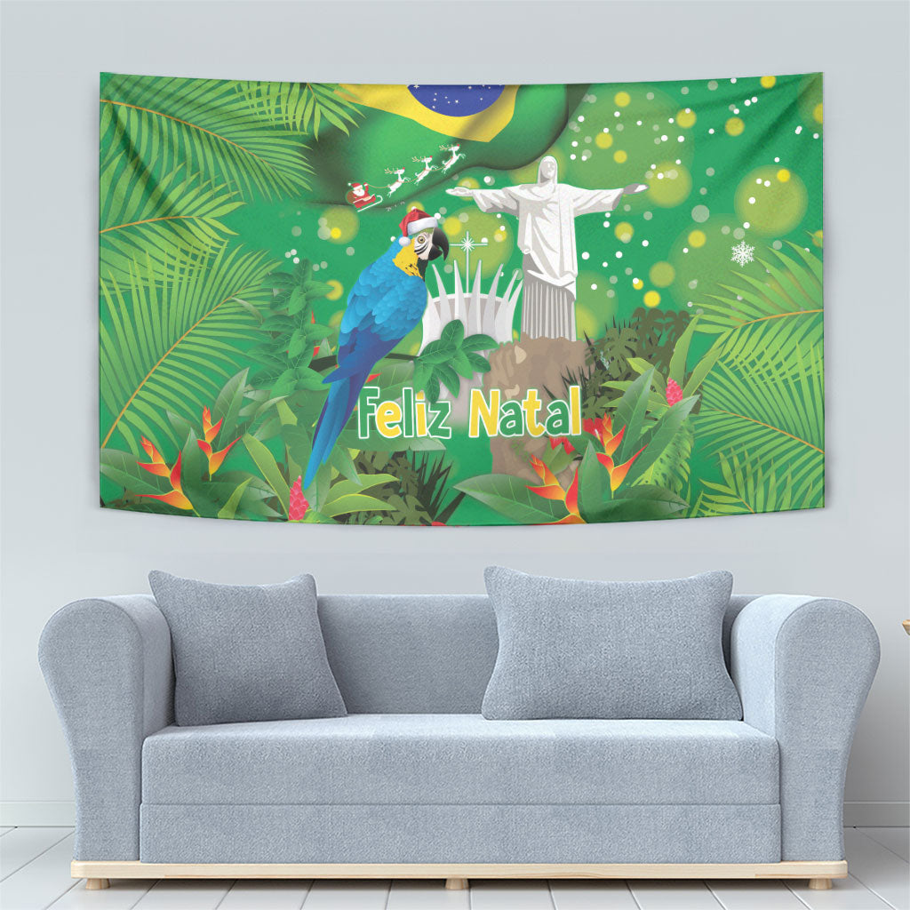 Christmas In July Brazil Tapestry Feliz Natal Blue Macaw Santa Tropical Vibes