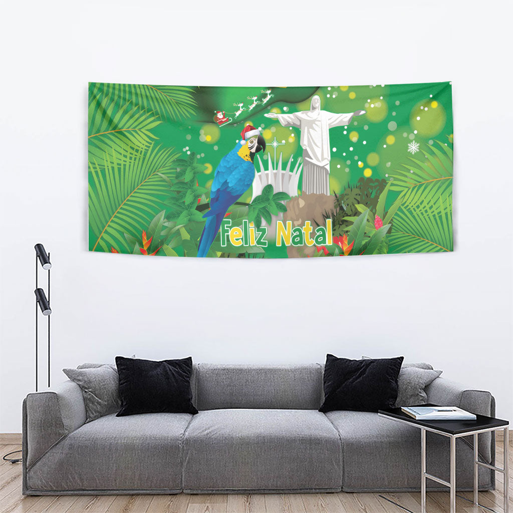Christmas In July Brazil Tapestry Feliz Natal Blue Macaw Santa Tropical Vibes