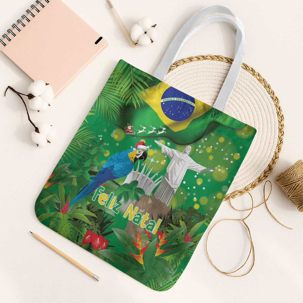 Christmas In July Brazil Tote Bag Feliz Natal Blue Macaw Santa Tropical Vibes