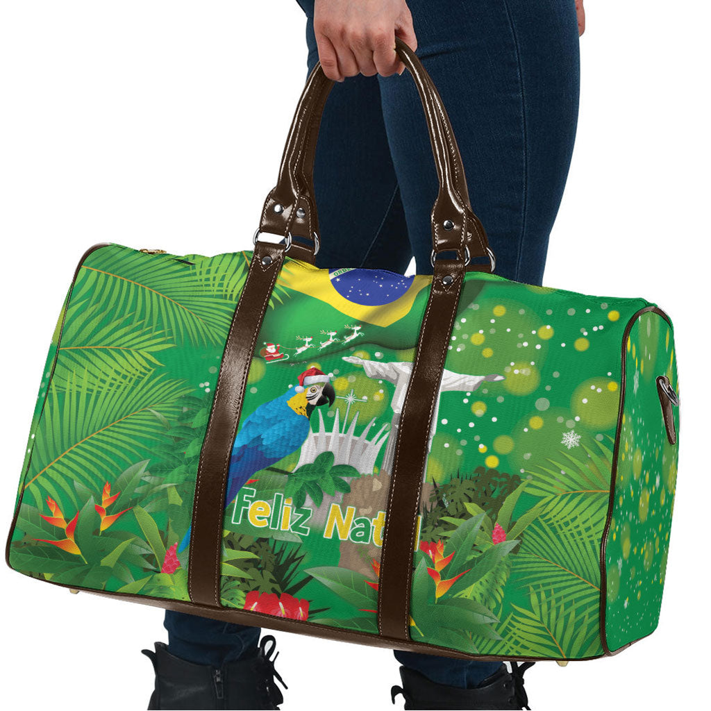 Christmas In July Brazil Travel Bag Feliz Natal Blue Macaw Santa Tropical Vibes