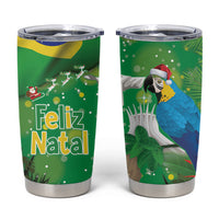 Christmas In July Brazil Tumbler Cup Feliz Natal Blue Macaw Santa Tropical Vibes