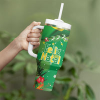 Christmas In July Brazil Tumbler With Handle Feliz Natal Blue Macaw Santa Tropical Vibes