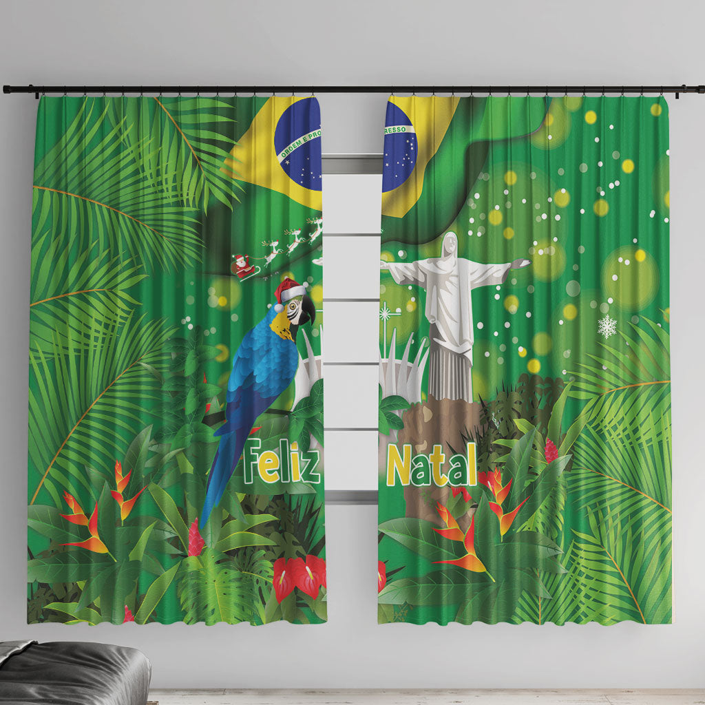 Christmas In July Brazil Window Curtain Feliz Natal Blue Macaw Santa Tropical Vibes