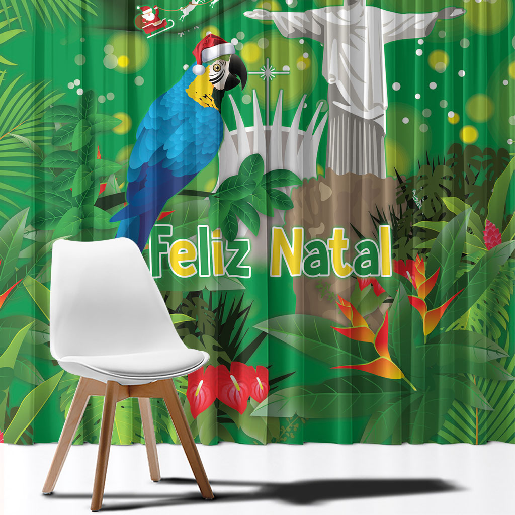 Christmas In July Brazil Window Curtain Feliz Natal Blue Macaw Santa Tropical Vibes