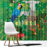 Christmas In July Brazil Window Curtain Feliz Natal Blue Macaw Santa Tropical Vibes