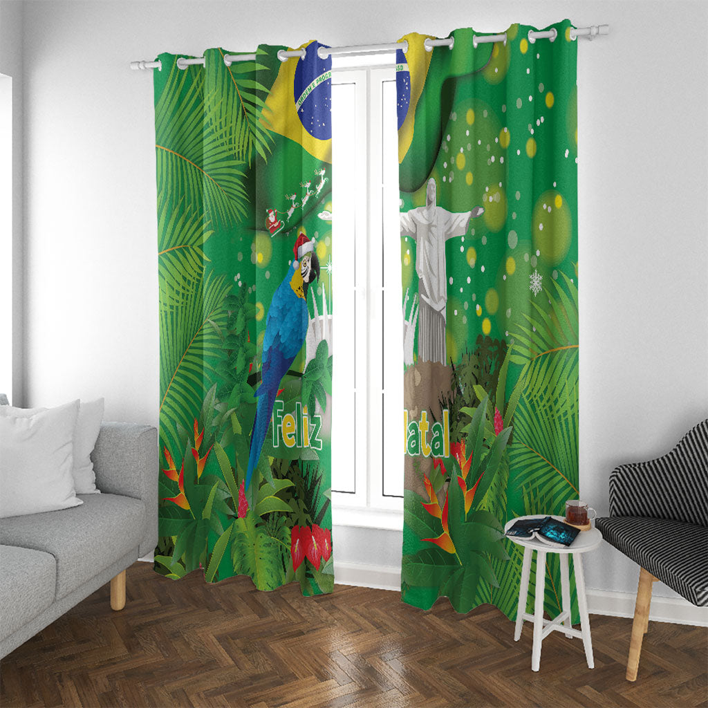 Christmas In July Brazil Window Curtain Feliz Natal Blue Macaw Santa Tropical Vibes