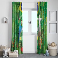 Christmas In July Brazil Window Curtain Feliz Natal Blue Macaw Santa Tropical Vibes