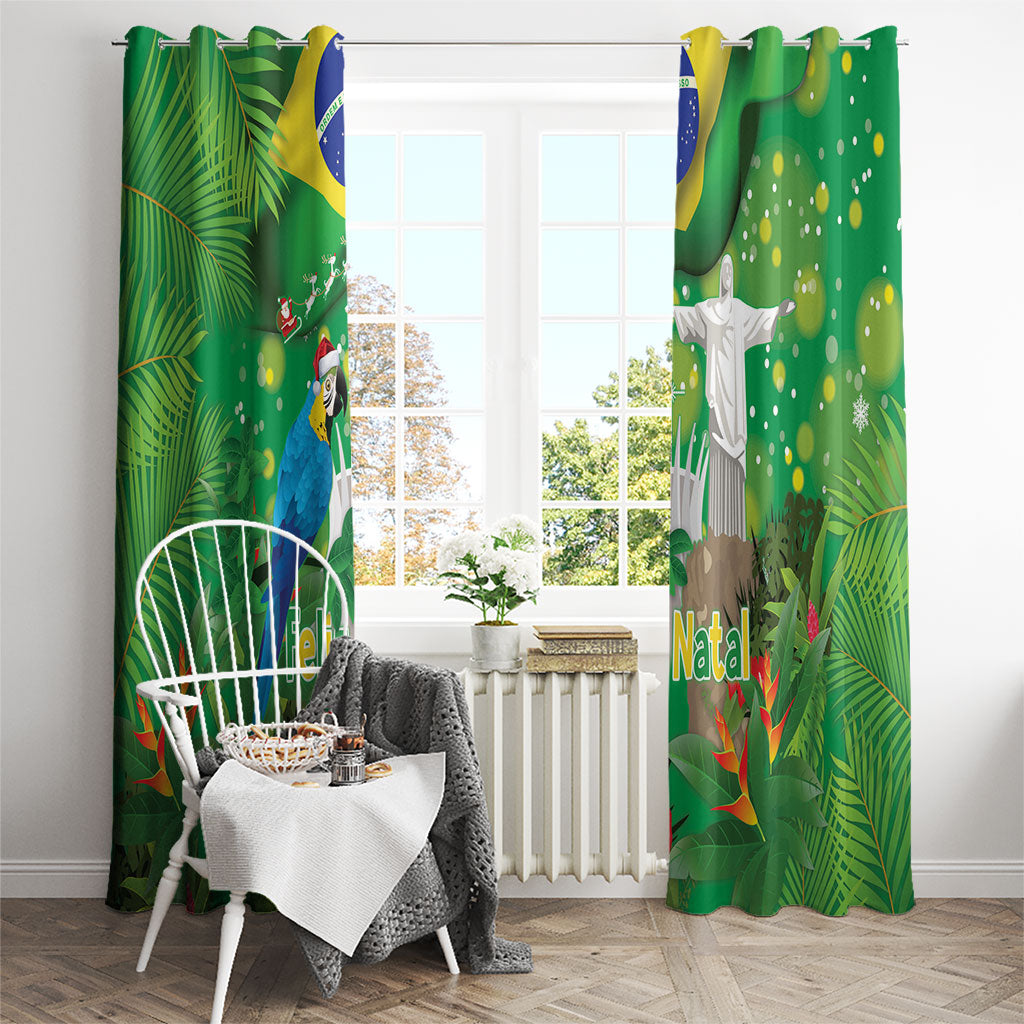 Christmas In July Brazil Window Curtain Feliz Natal Blue Macaw Santa Tropical Vibes