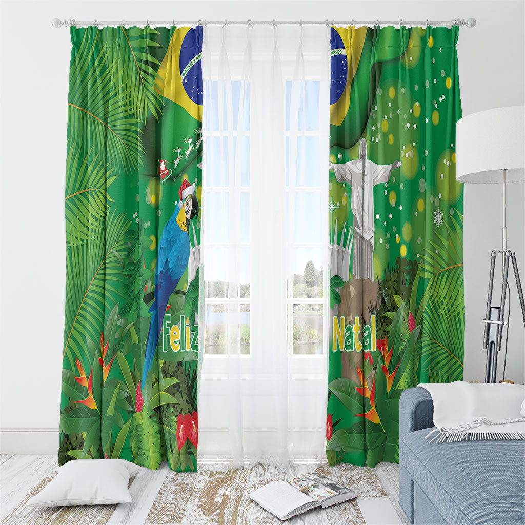 Christmas In July Brazil Window Curtain Feliz Natal Blue Macaw Santa Tropical Vibes