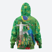 Christmas In July Brazil Zip Hoodie Feliz Natal Blue Macaw Santa Tropical Vibes