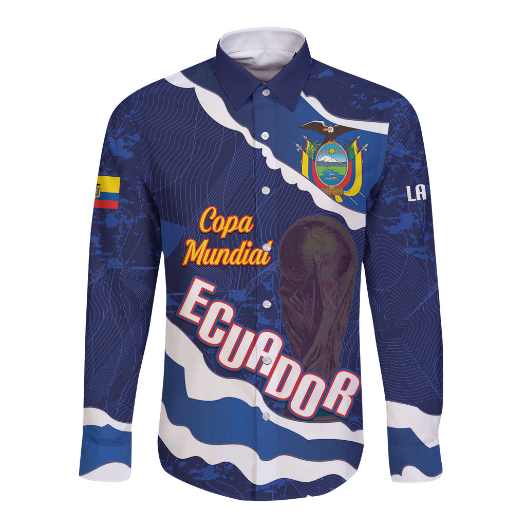 Custom Ecuador 2026 Football Long Sleeve Button Shirt Come On La Tri Grunge Style