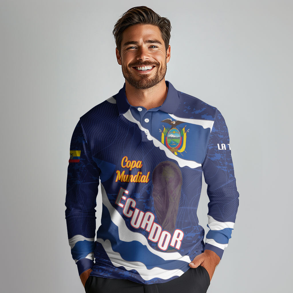 Custom Ecuador 2026 Football Long Sleeve Polo Shirt Come On La Tri Grunge Style