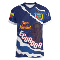 Custom Ecuador 2026 Football Women V-Neck T-Shirt Come On La Tri Grunge Style