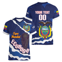 Custom Ecuador 2026 Football Women V-Neck T-Shirt Come On La Tri Grunge Style