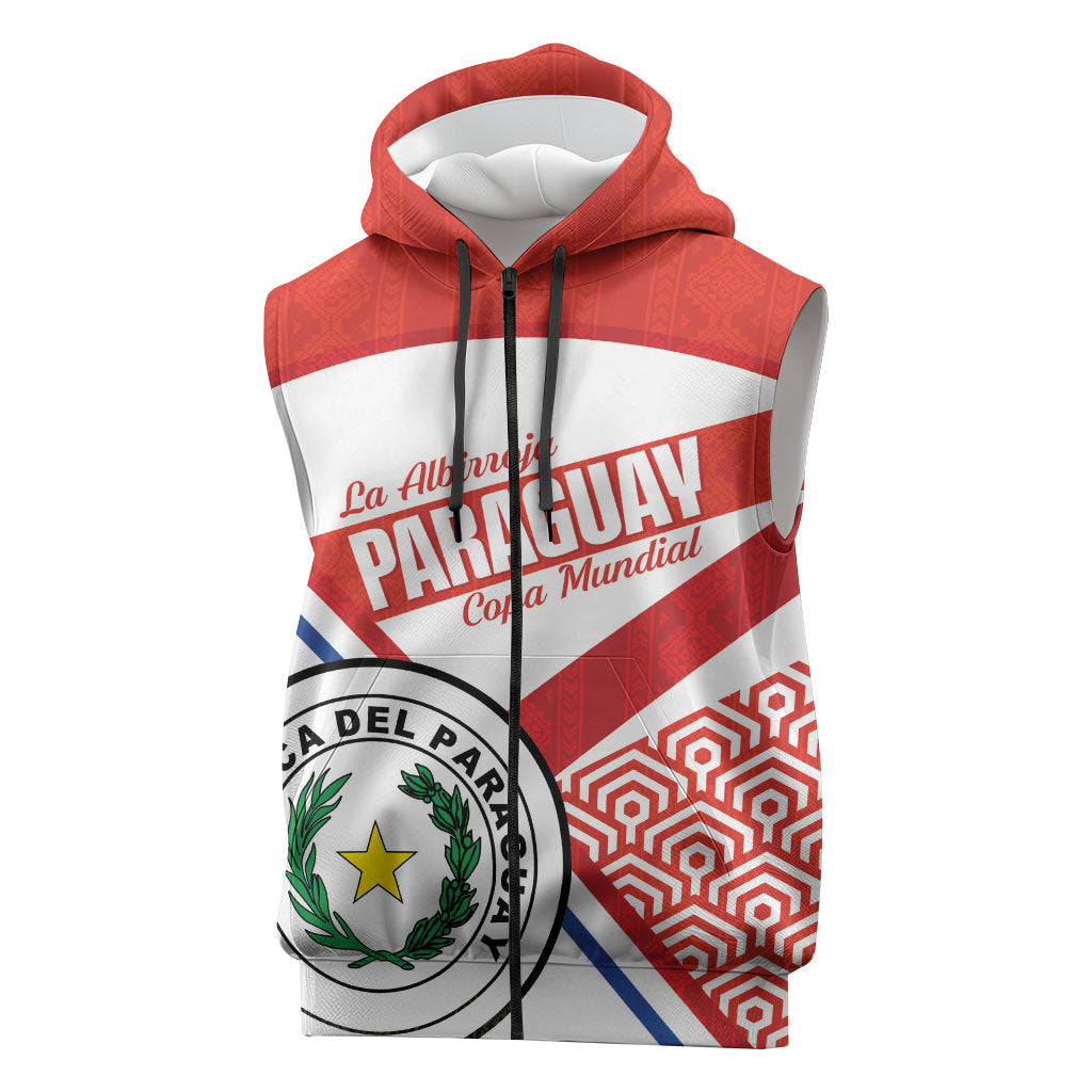 Custom Paraguay 2026 Football Sleeveless Zip Hoodie Come On La Albirroja