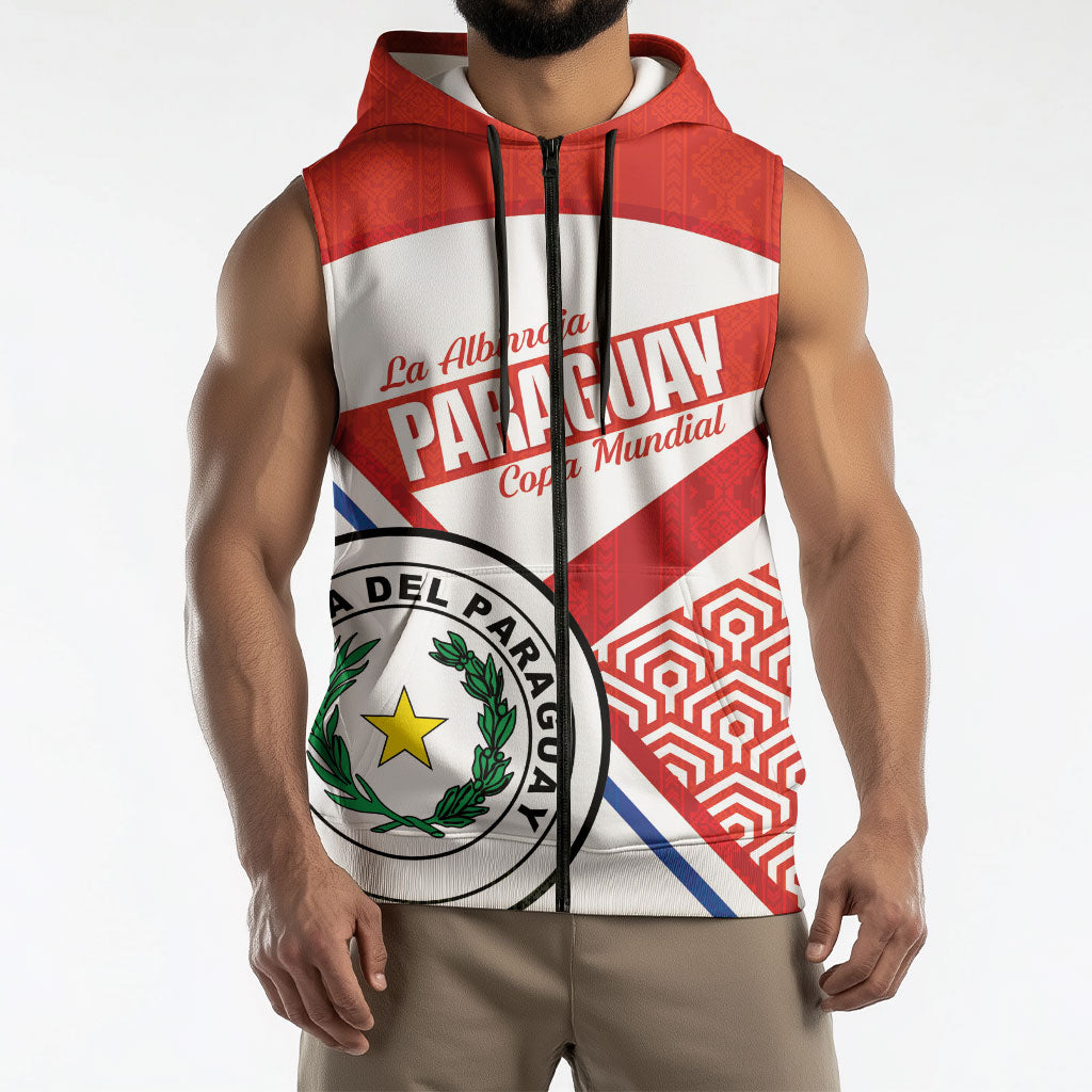 Custom Paraguay 2026 Football Sleeveless Zip Hoodie Come On La Albirroja