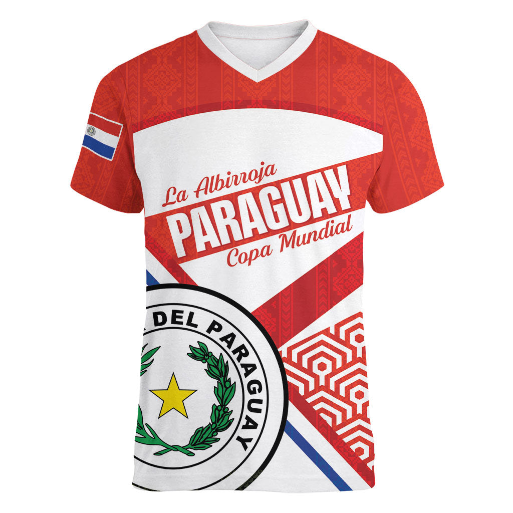Custom Paraguay 2026 Football Women V-Neck T-Shirt Come On La Albirroja