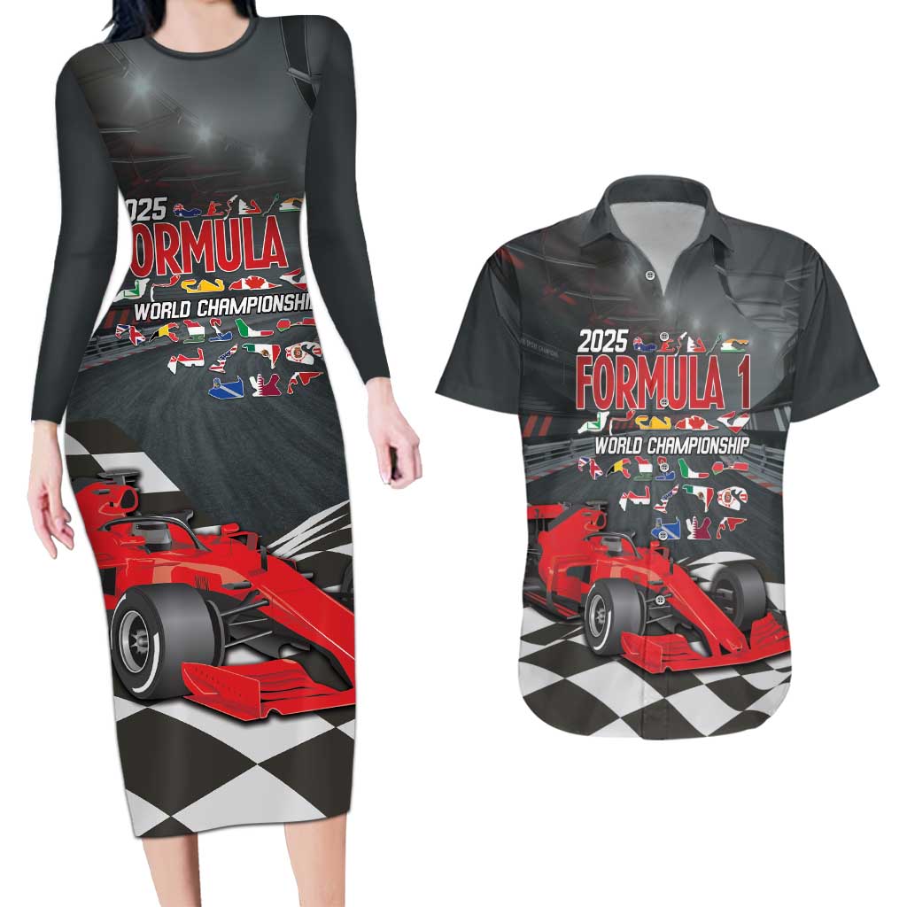 Racing Car 2025 Couples Matching Long Sleeve Bodycon Dress and Hawaiian Shirt GP Circuits Born To Speed - Wonder Print Shop
