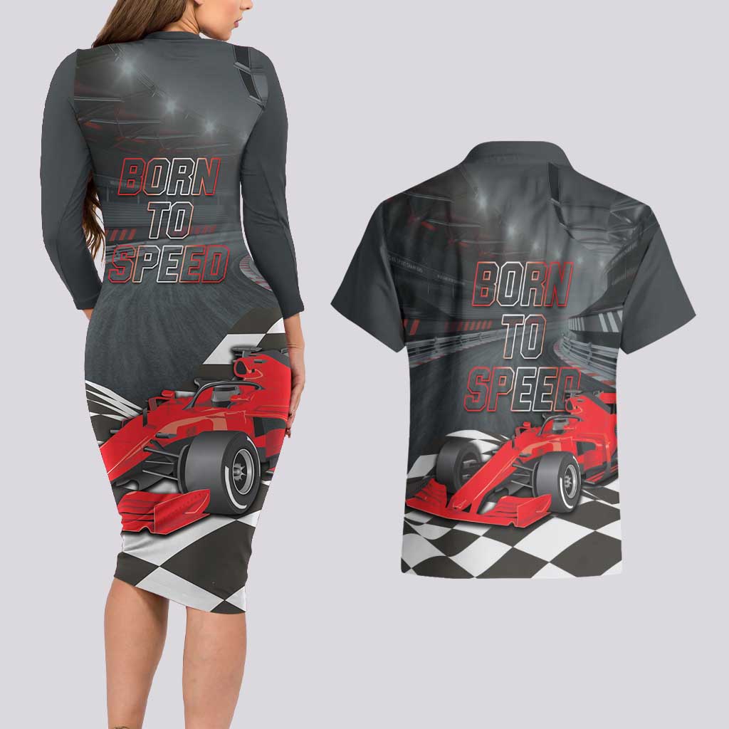 Racing Car 2025 Couples Matching Long Sleeve Bodycon Dress and Hawaiian Shirt GP Circuits Born To Speed - Wonder Print Shop