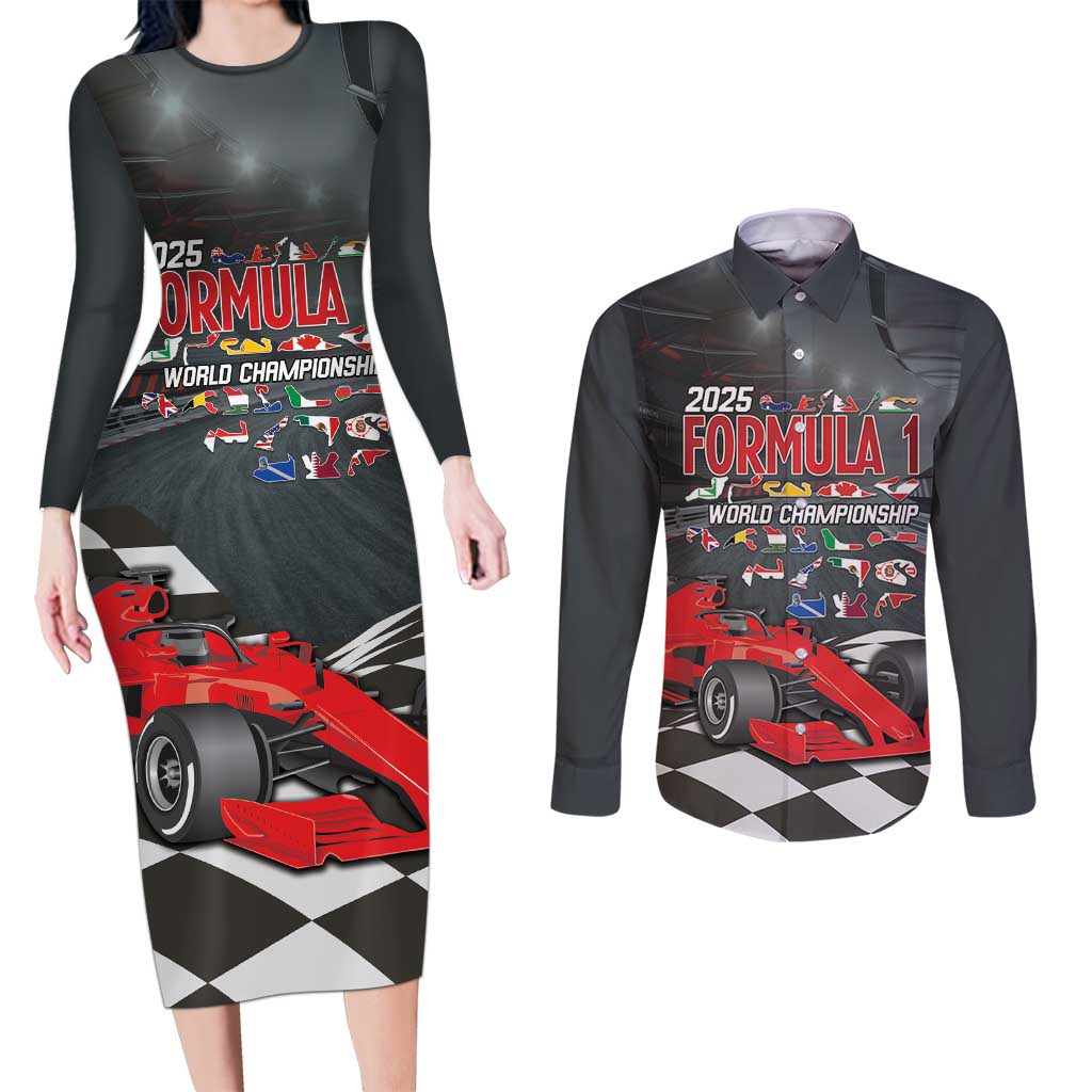 Racing Car 2025 Couples Matching Long Sleeve Bodycon Dress and Long Sleeve Button Shirt GP Circuits Born To Speed - Wonder Print Shop