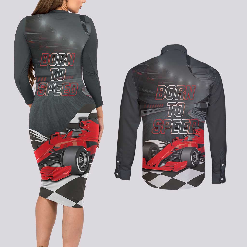 Racing Car 2025 Couples Matching Long Sleeve Bodycon Dress and Long Sleeve Button Shirt GP Circuits Born To Speed - Wonder Print Shop