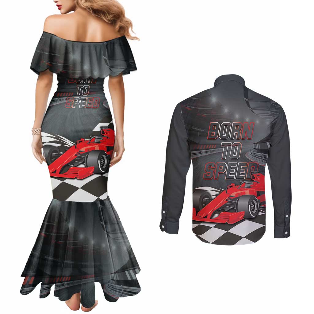 Racing Car 2025 Couples Matching Mermaid Dress and Long Sleeve Button Shirt GP Circuits Born To Speed - Wonder Print Shop