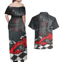 Racing Car 2025 Couples Matching Off Shoulder Maxi Dress and Hawaiian Shirt GP Circuits Born To Speed - Wonder Print Shop