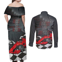 Racing Car 2025 Couples Matching Off Shoulder Maxi Dress and Long Sleeve Button Shirt GP Circuits Born To Speed - Wonder Print Shop