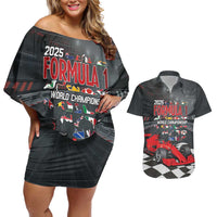 Racing Car 2025 Couples Matching Off Shoulder Short Dress and Hawaiian Shirt GP Circuits Born To Speed - Wonder Print Shop