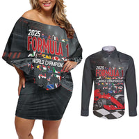 Racing Car 2025 Couples Matching Off Shoulder Short Dress and Long Sleeve Button Shirt GP Circuits Born To Speed - Wonder Print Shop