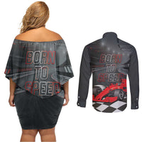 Racing Car 2025 Couples Matching Off Shoulder Short Dress and Long Sleeve Button Shirt GP Circuits Born To Speed - Wonder Print Shop