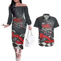 Racing Car 2025 Couples Matching Off The Shoulder Long Sleeve Dress and Hawaiian Shirt GP Circuits Born To Speed - Wonder Print Shop