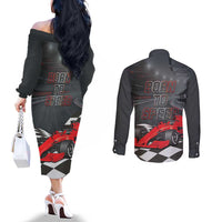 Racing Car 2025 Couples Matching Off The Shoulder Long Sleeve Dress and Long Sleeve Button Shirt GP Circuits Born To Speed - Wonder Print Shop