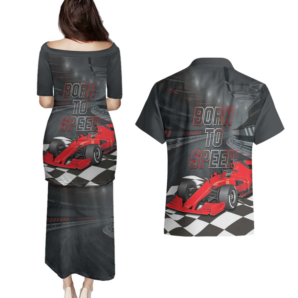 Racing Car 2025 Couples Matching Puletasi and Hawaiian Shirt GP Circuits Born To Speed - Wonder Print Shop