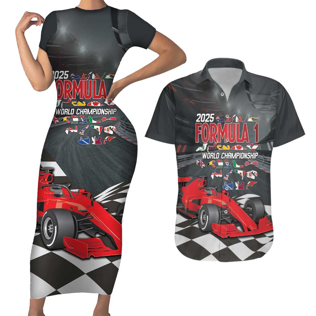 Racing Car 2025 Couples Matching Short Sleeve Bodycon Dress and Hawaiian Shirt GP Circuits Born To Speed - Wonder Print Shop