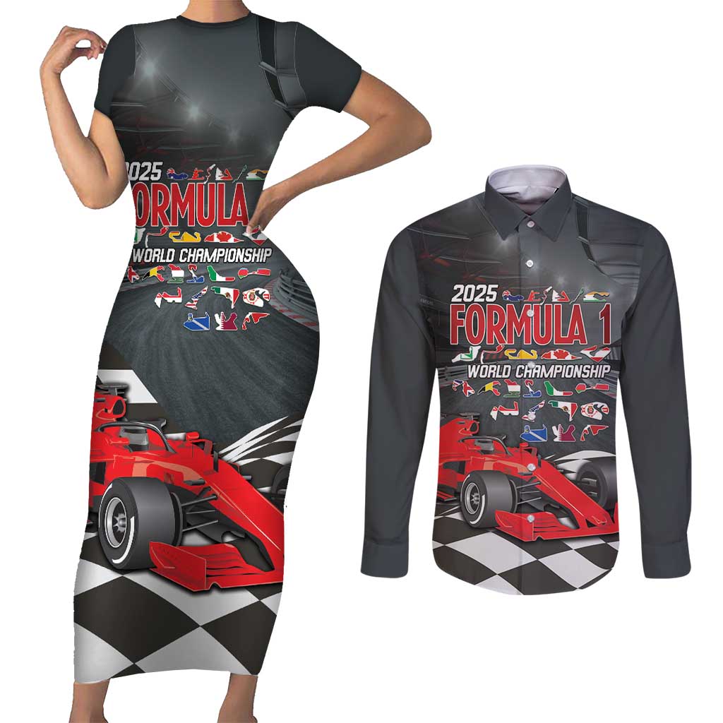 Racing Car 2025 Couples Matching Short Sleeve Bodycon Dress and Long Sleeve Button Shirt GP Circuits Born To Speed - Wonder Print Shop