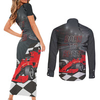 Racing Car 2025 Couples Matching Short Sleeve Bodycon Dress and Long Sleeve Button Shirt GP Circuits Born To Speed - Wonder Print Shop