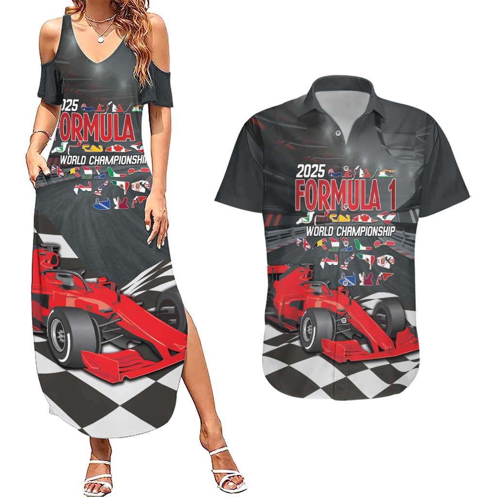 Racing Car 2025 Couples Matching Summer Maxi Dress and Hawaiian Shirt GP Circuits Born To Speed - Wonder Print Shop