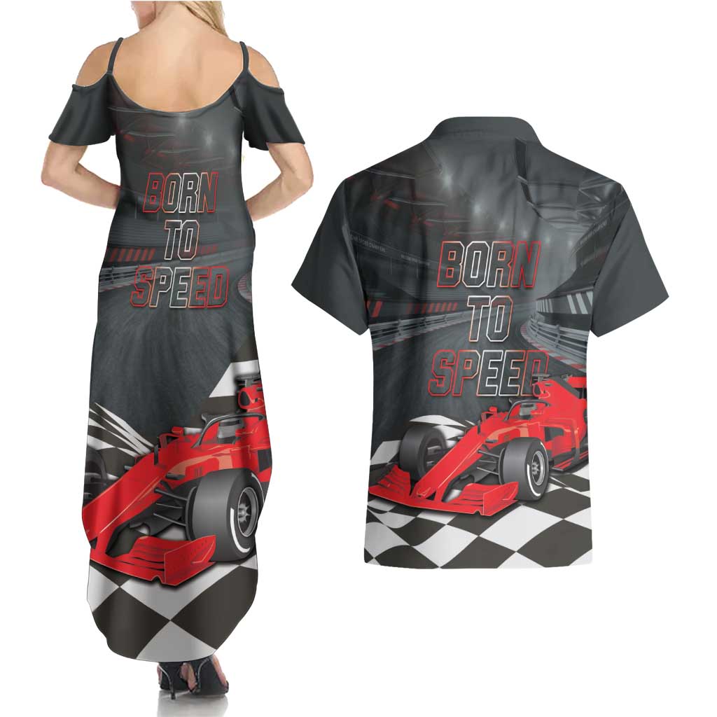 Racing Car 2025 Couples Matching Summer Maxi Dress and Hawaiian Shirt GP Circuits Born To Speed - Wonder Print Shop