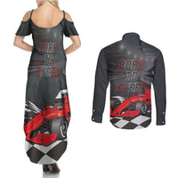 Racing Car 2025 Couples Matching Summer Maxi Dress and Long Sleeve Button Shirt GP Circuits Born To Speed - Wonder Print Shop