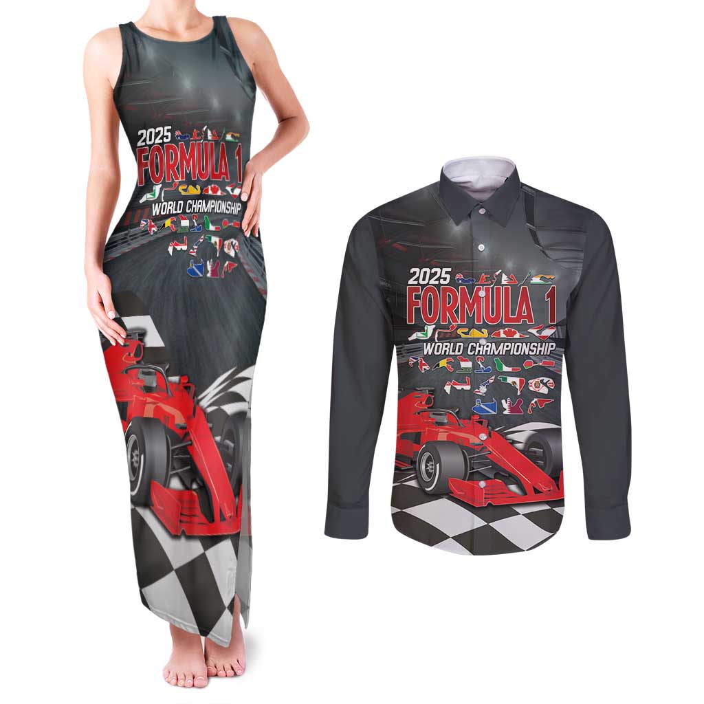 Racing Car 2025 Couples Matching Tank Maxi Dress and Long Sleeve Button Shirt GP Circuits Born To Speed - Wonder Print Shop
