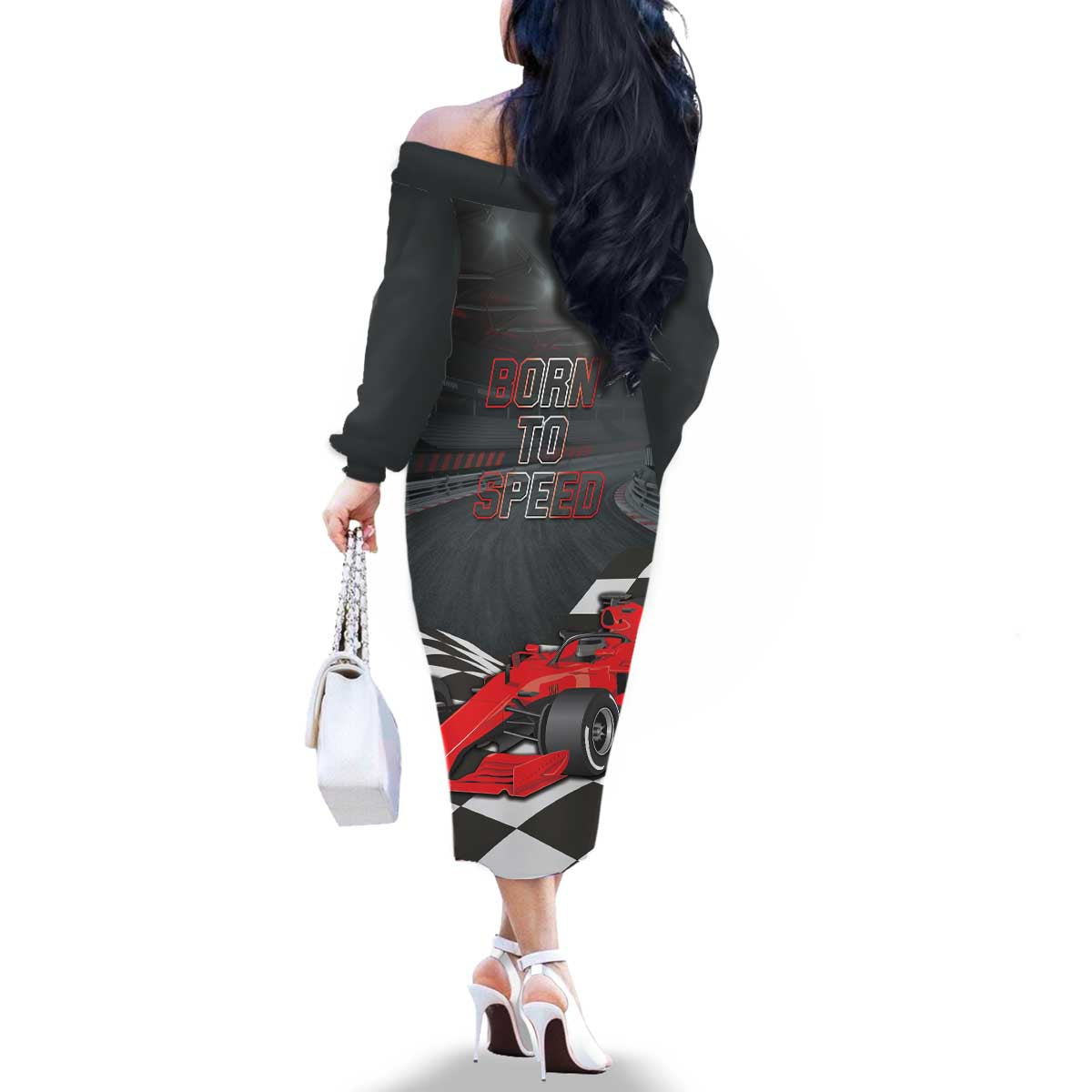 Racing Car 2025 Family Matching Off The Shoulder Long Sleeve Dress and Hawaiian Shirt GP Circuits Born To Speed - Wonder Print Shop