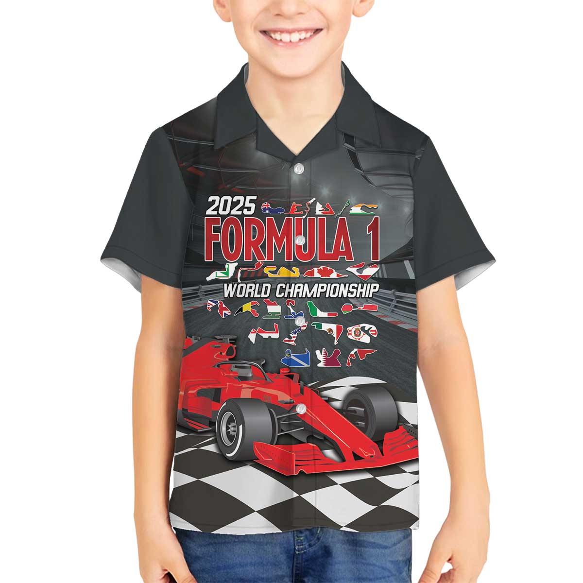 Racing Car 2025 Family Matching Off The Shoulder Long Sleeve Dress and Hawaiian Shirt GP Circuits Born To Speed - Wonder Print Shop