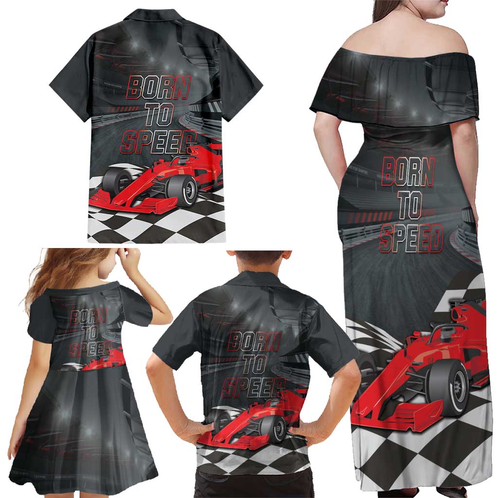 Racing Car 2025 Family Matching Off Shoulder Maxi Dress and Hawaiian Shirt GP Circuits Born To Speed - Wonder Print Shop