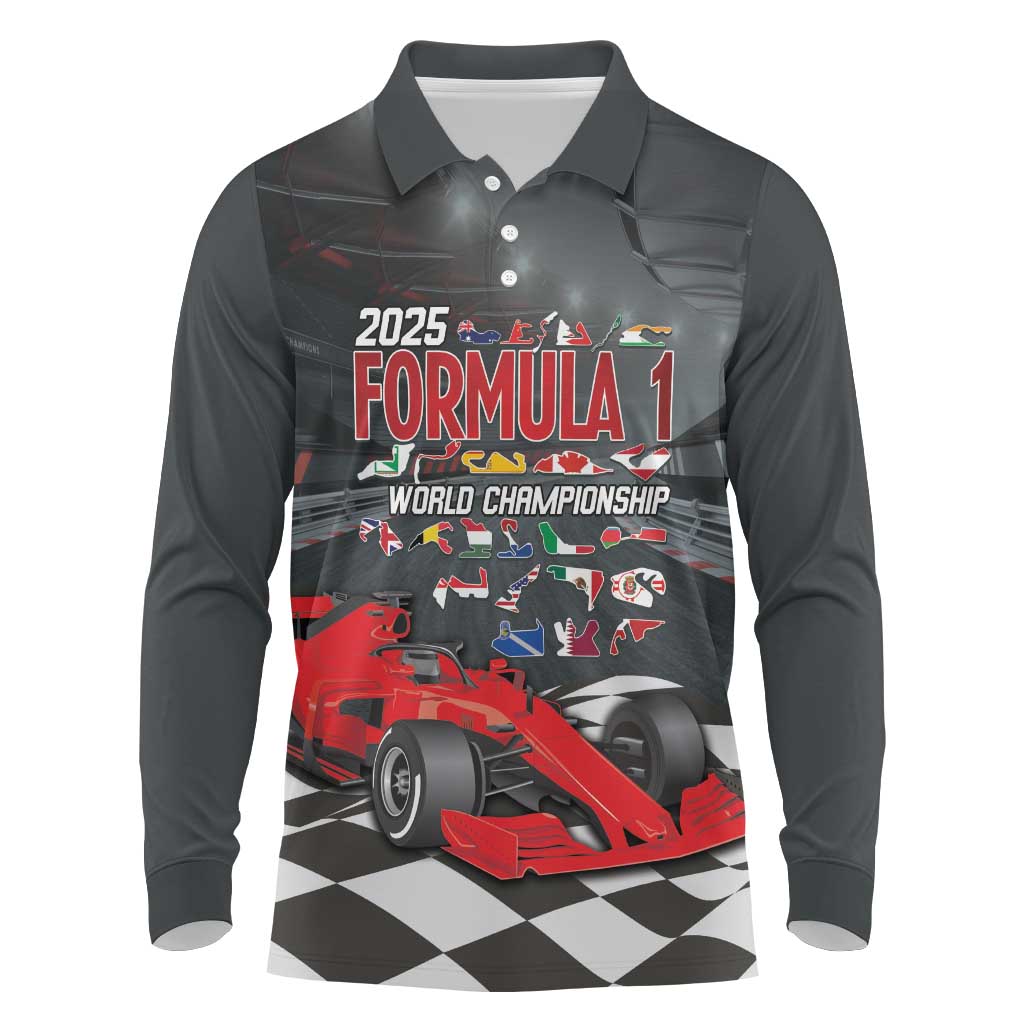 Racing Car 2025 Long Sleeve Polo Shirt GP Circuits Born To Speed - Wonder Print Shop