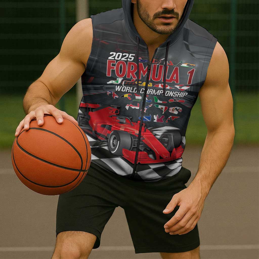 Racing Car 2025 Sleeveless Zip Hoodie GP Circuits Born To Speed - Wonder Print Shop